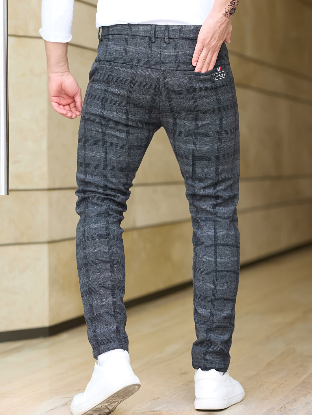 Pantaloni da Uomo | Slim-Fit a Quadri | Stretch & Tasche con Zip | Trendy & Casual