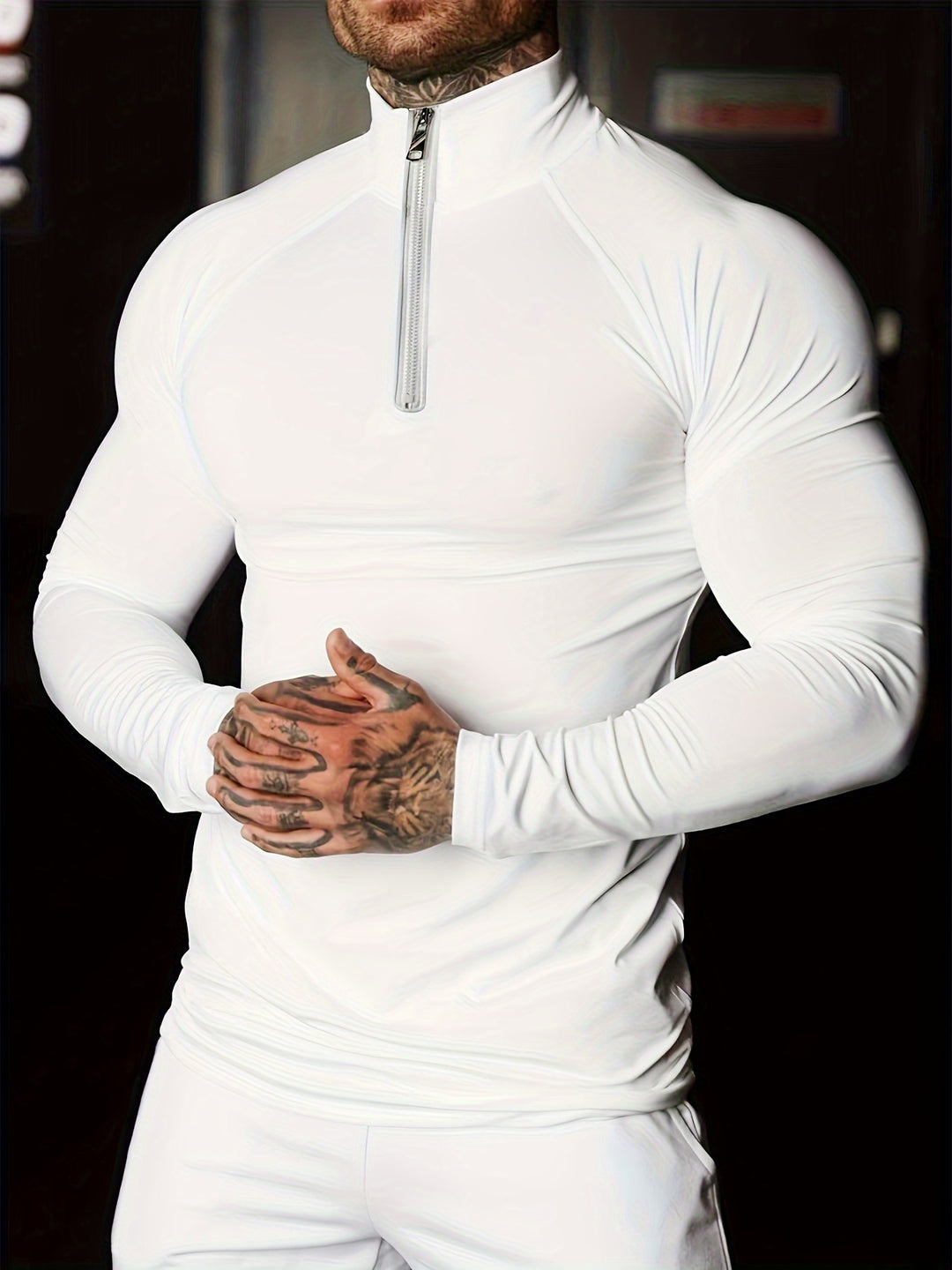 Camicia da uomo | Mezzo Zip & Manica Lunga | Asciugatura Rapida & Traspirante | Collo Alto