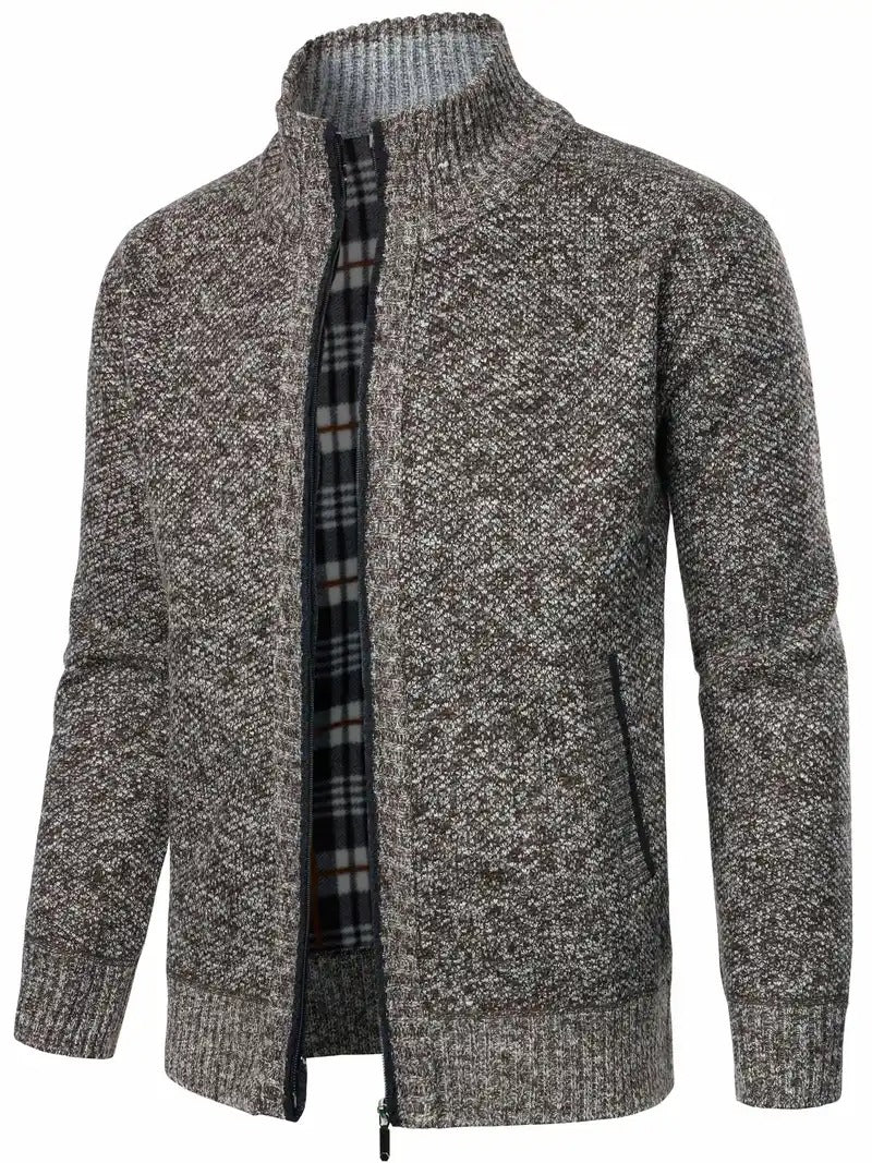 Cardigan casual da uomo | Chiusura con zip | Vestibilità regolare | Collo alto | Poliestere