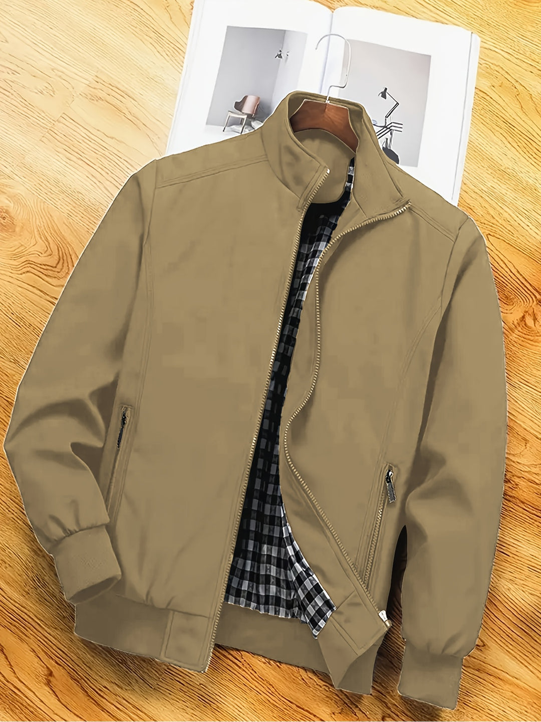 Giacca in Poliestere Uomo | Collo Alto & Chiusura Lampo | Casual & Lavoro | Primavera & Autunno
