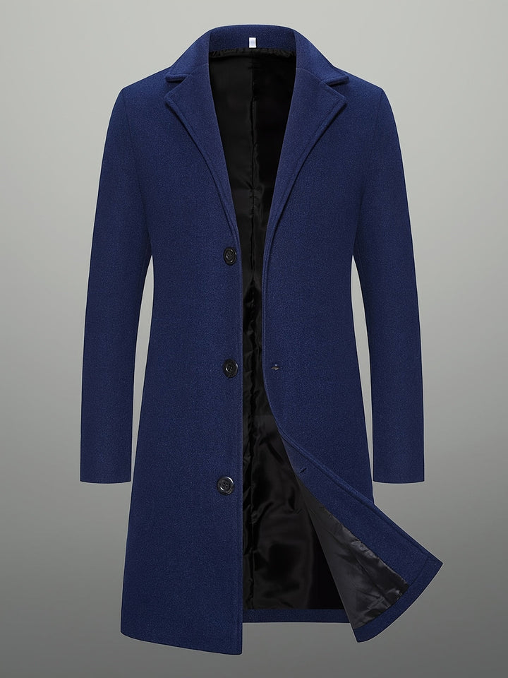 Cappotto da Uomo in Tweed Lunghezza Media | Monopetto con Bottoni | Collo a Rever | Poliestere