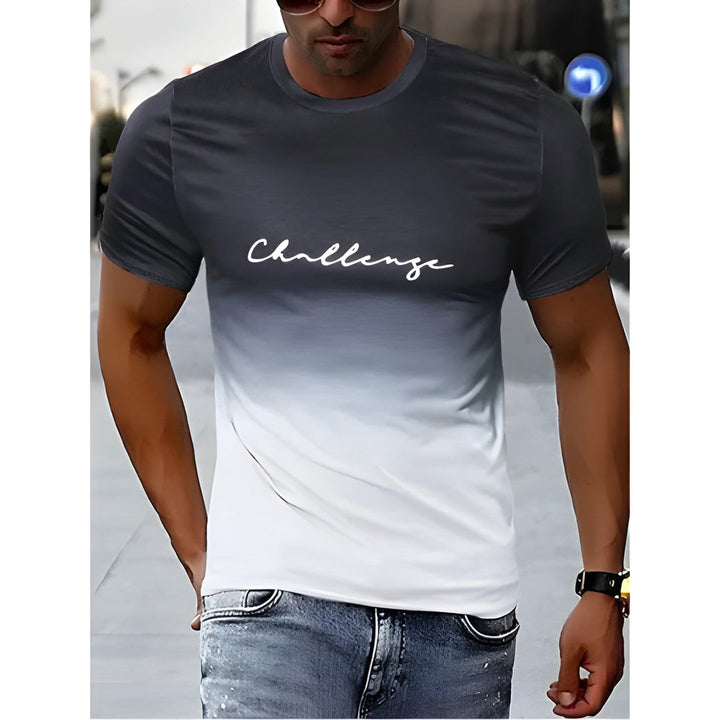 T-Shirt da Uomo | Design Sfumato con Stampa Lettere | Streetwear Casual | Poliestere