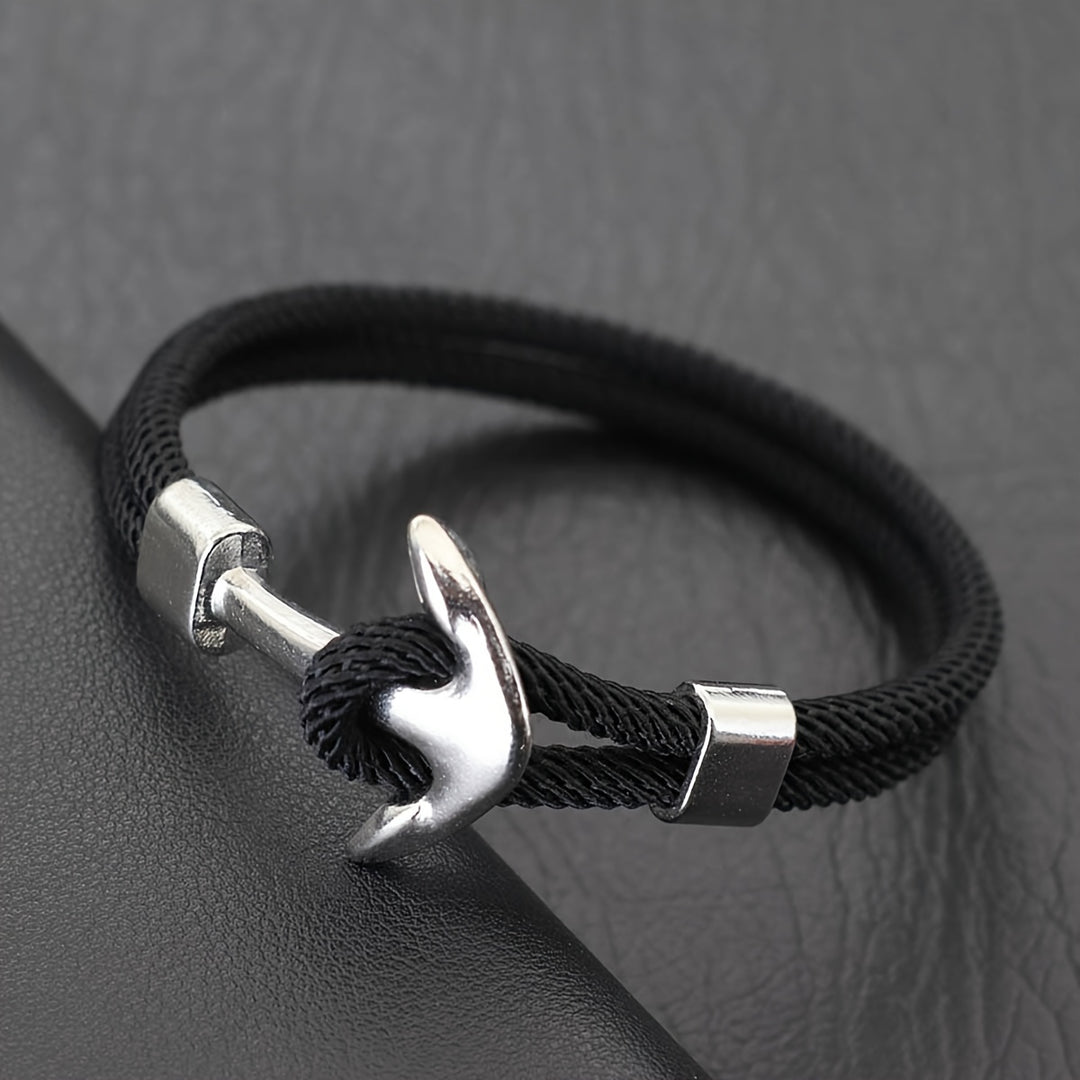 Bracciale da Uomo | Corda Milanese Nautica | Ancora Argentata & Design Sportivo | Nylon