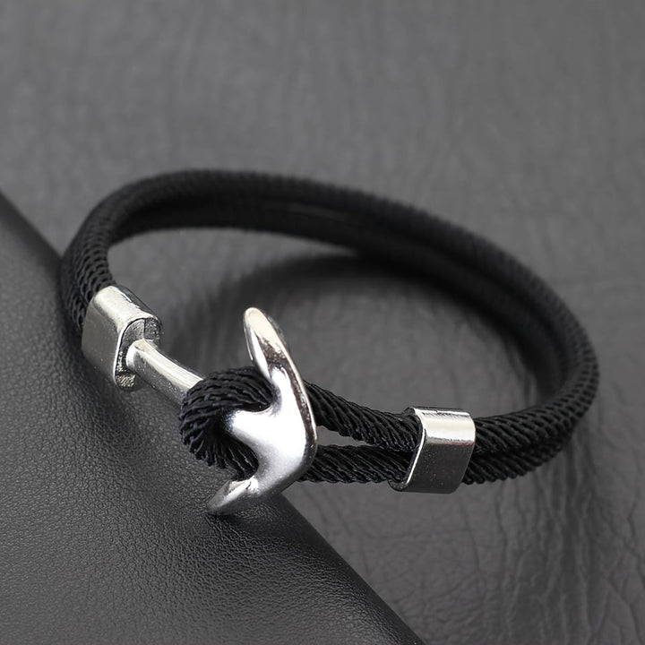 Bracciale da Uomo | Corda Milanese Nautica | Ancora Argentata & Design Sportivo | Nylon