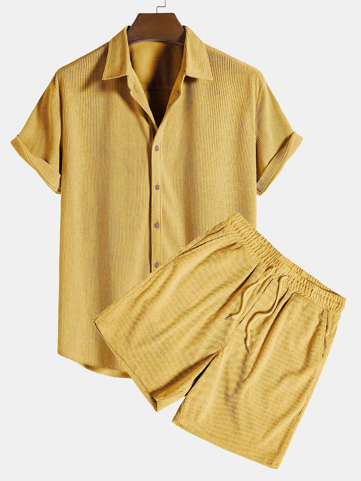 Completo Estivo Uomo | Camicia a Maniche Corte & Pantaloni Corti | Traspirante & Leggero | Poliestere