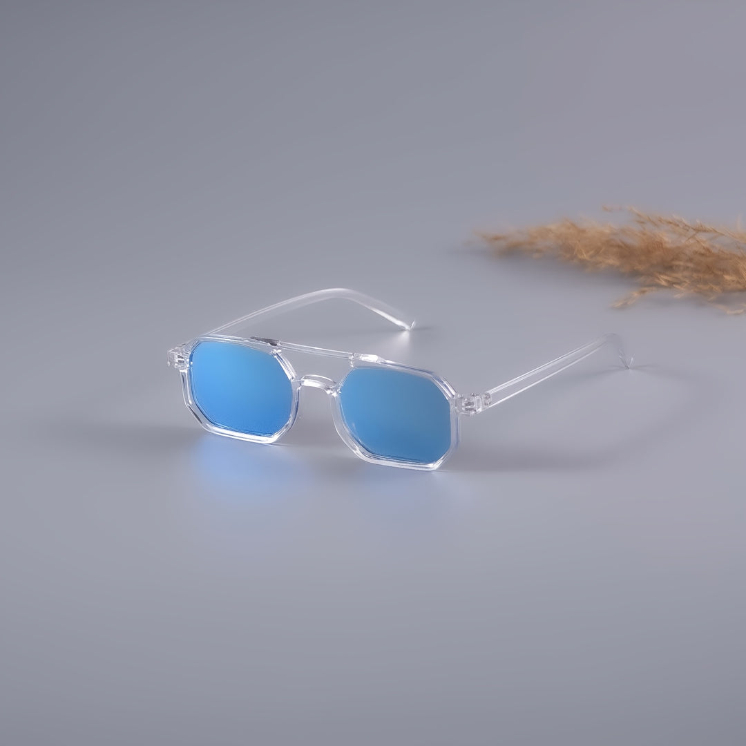 Occhiali da Sole Vintage da Uomo | Ponte Doppio Poligonale | Montatura Trasparente & Protezione UV