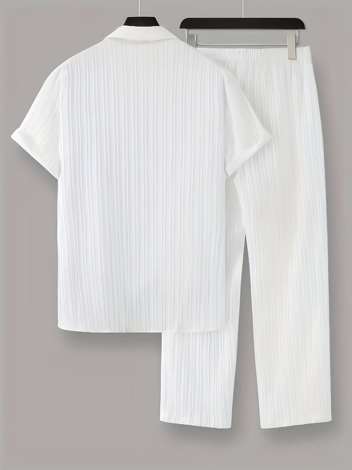Set da Uomo a Due Pezzi | Camicia a Righe & Pantaloni con Coulisse | Casual & Confortevole