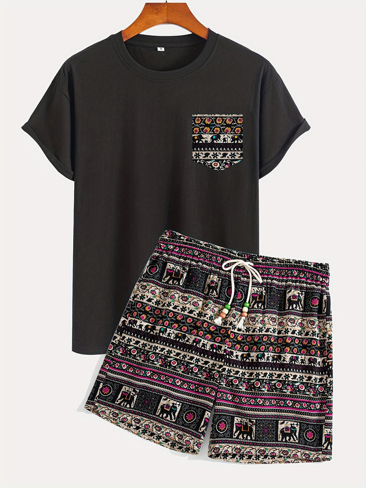 Set Boho da Uomo | Vivace & Stile | T-Shirt con Stampa Tribale & Pantaloni Corti | Cotone