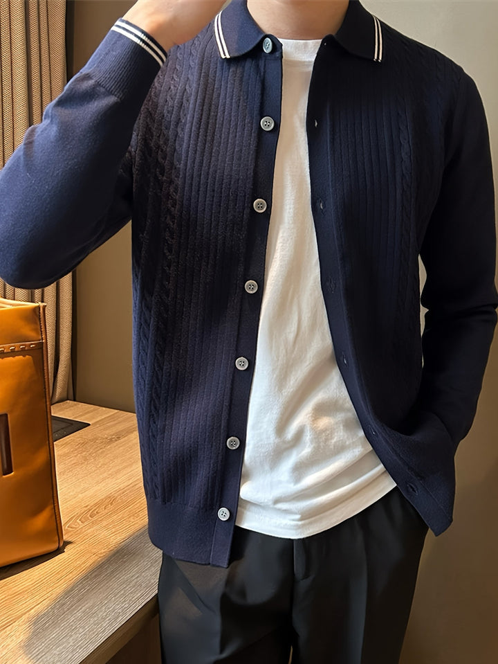 Maglione da Uomo | Lavorazione a Treccia & Leggero | Con Bottoni & Colletto Casual | Autunno & Inverno