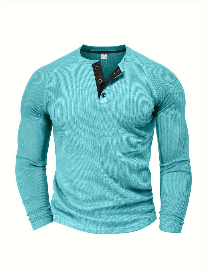Camicia Henley Uomo | Design Unito | Collo Rotondo & Mezza Chiusura | Maniche Lunghe