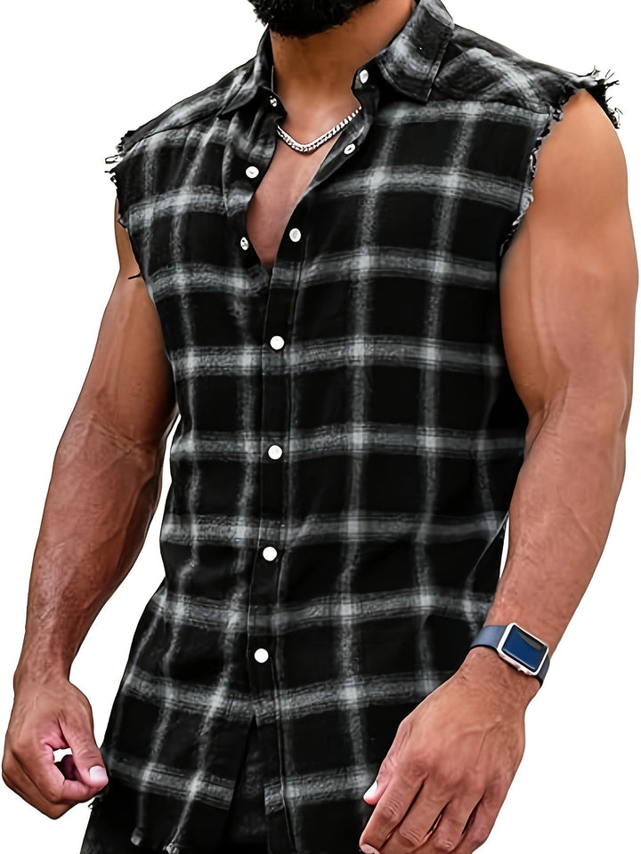 Camicia senza maniche | Camicia a quadri in flanella | Stile casual da strada e da spiaggia