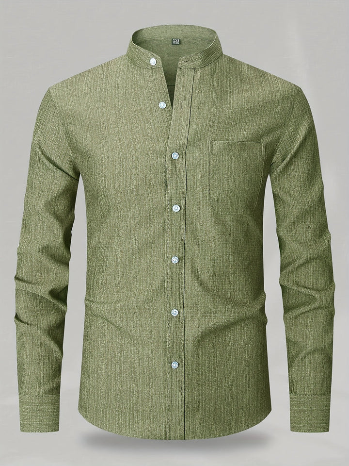 Camicia da Uomo | Maniche Lunghe con Taschino | Girocollo & Tinta Unita | Poliestere