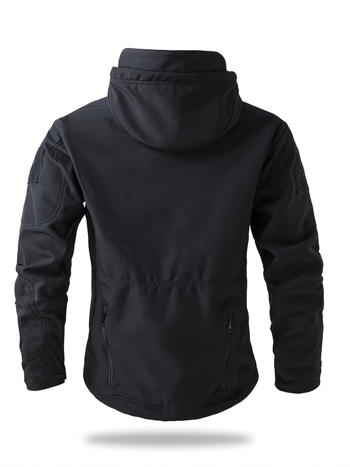 Giacca Tattica Uomo Slim Fit | Softshell & Antivento | Multi-Tasche con Cappuccio | Nera