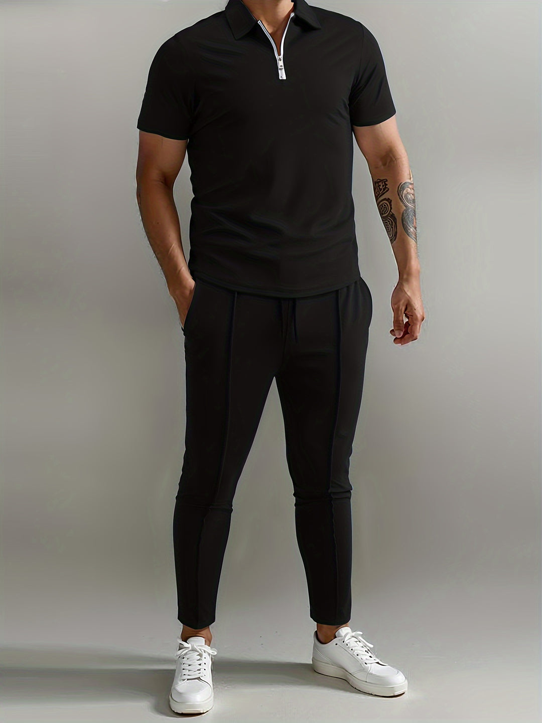 Set da Uomo | Camicia Slim-Fit & Pantaloni Sportivi | Traspirante & Leggero | Set Estivo in Poliestere