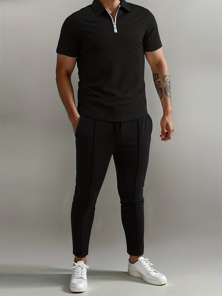 Set da Uomo | Camicia Slim-Fit & Pantaloni Sportivi | Traspirante & Leggero | Set Estivo in Poliestere