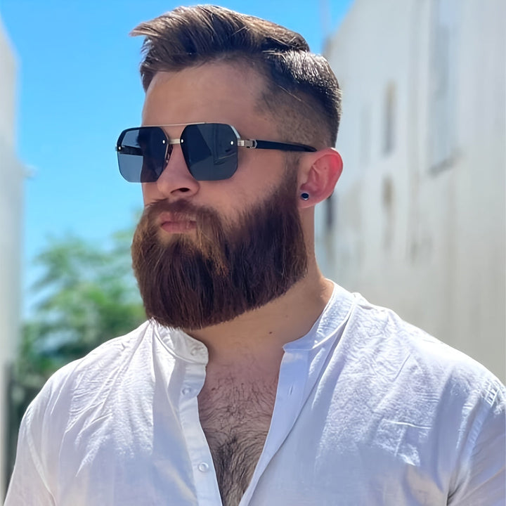 Occhiali da sole da uomo | Mezzo telaio poligonale | Ponte doppio | Casual da lavoro