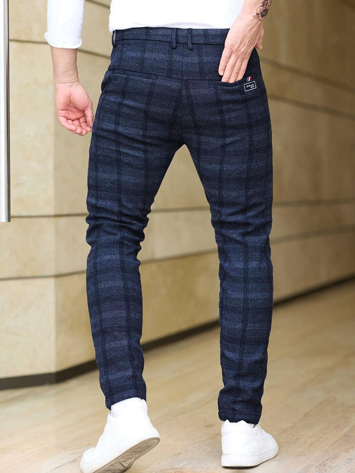 Pantaloni da Uomo | Slim-Fit a Quadri | Stretch & Tasche con Zip | Trendy & Casual