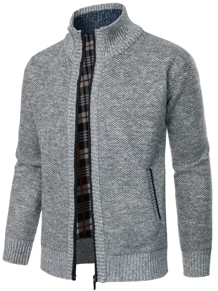 Cardigan casual da uomo | Chiusura con zip | Vestibilità regolare | Collo alto | Poliestere