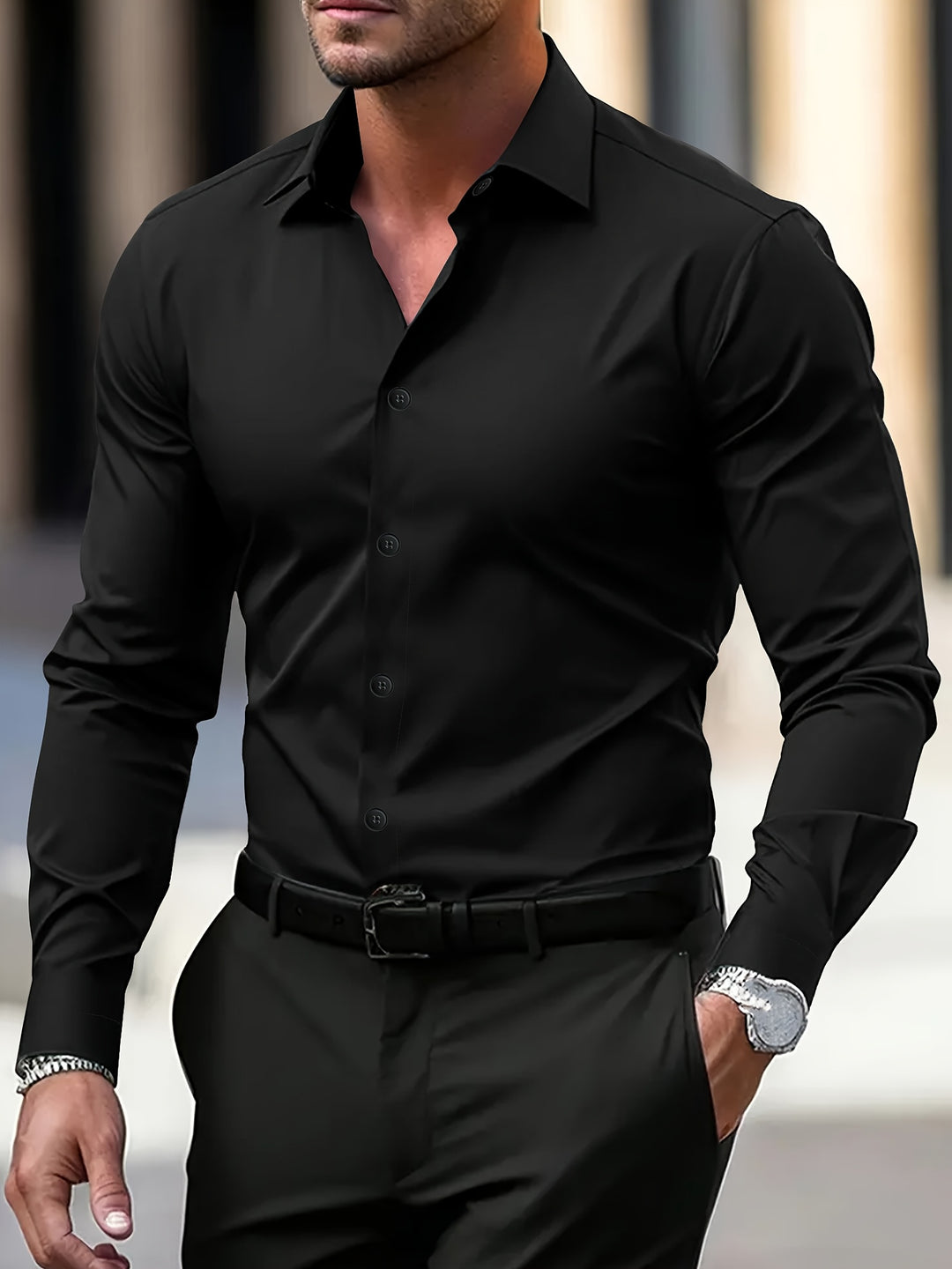 Camicia da Uomo | Semi-Trasparente & Elegante | Manica Lunga & Colletto Revers