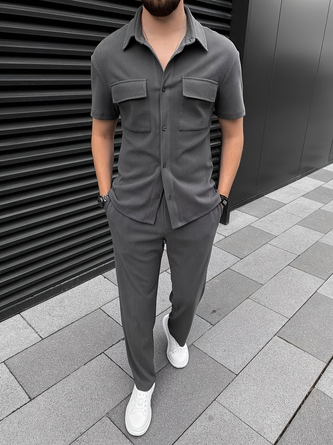 Set in Corduroy | Raffinato & Trendy | Camicia con Bottoni & Pantaloni Sottile | Uomini