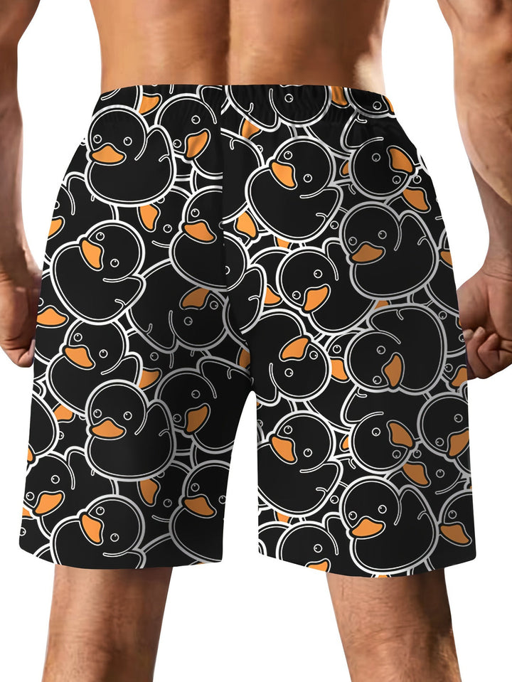 Pantaloni Corti Uomo | Stampa Digitale Anatra Cartoon | Casual & Creativo | Con Coulisse e Tasche