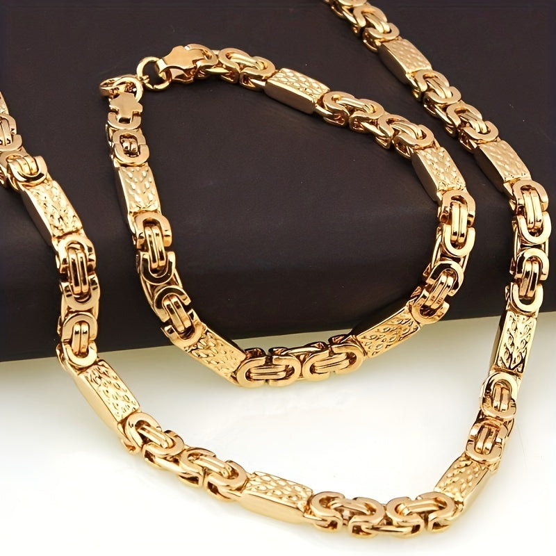 Set Collana e Bracciale da Uomo | Acciaio Inossidabile | Maglie Piatte & Design Elegante