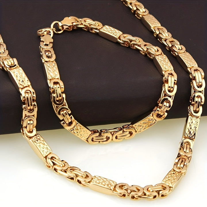 Set Collana e Bracciale da Uomo | Acciaio Inossidabile | Maglie Piatte & Design Elegante