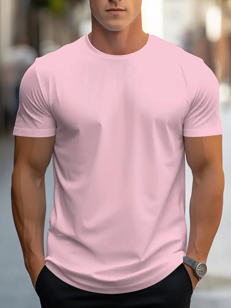 T-Shirt da Uomo | Tinta Unita con Girocollo | Stile Streetwear Ampio | Poliestere