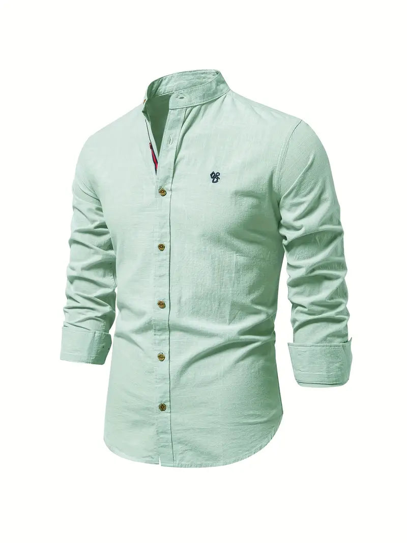 Camicia da Uomo | 100% Cotone-Lino | Casual e Traspirante | Maniche Lunghe & Colletto Classico