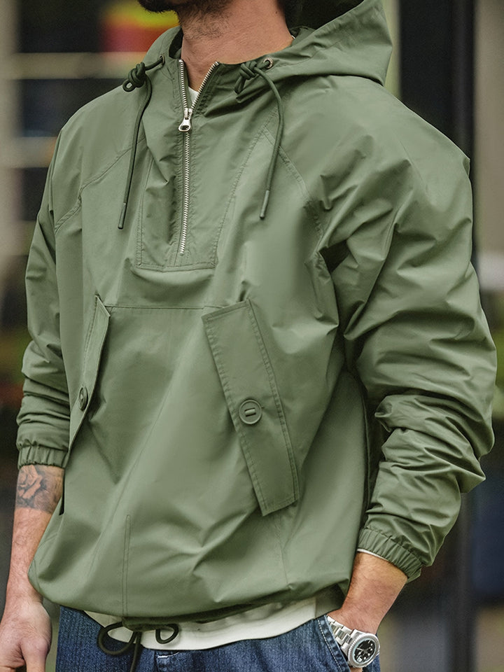 Giacca a Vento Uomo | Leggera & Impermeabile | Con Cappuccio & Tasche | Verde
