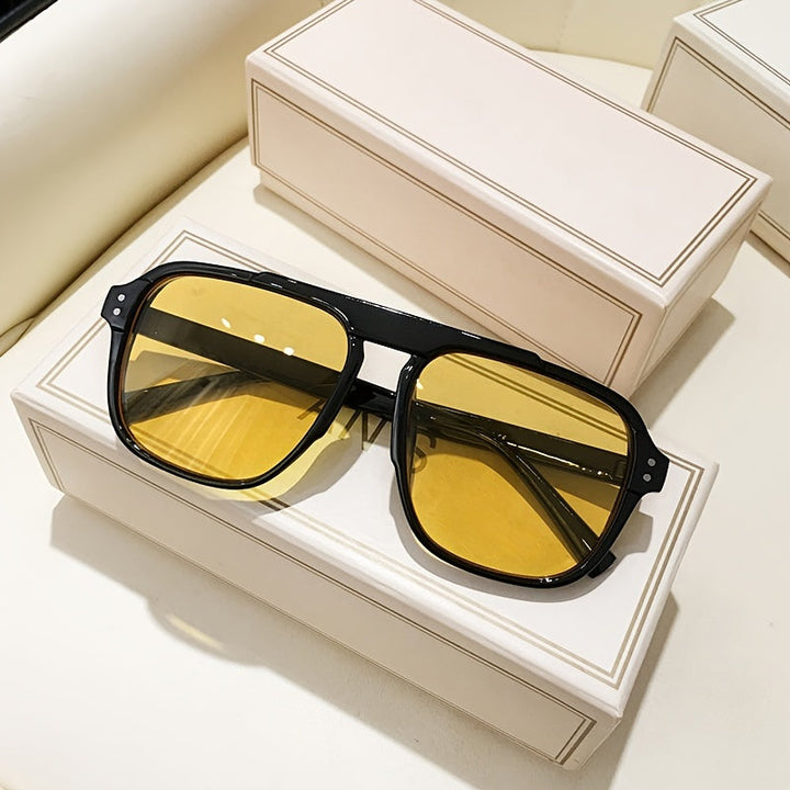 Occhiali da Sole Uomo | Grande Forma Retro Pilota | Montatura Nera | Lenti Decorative
