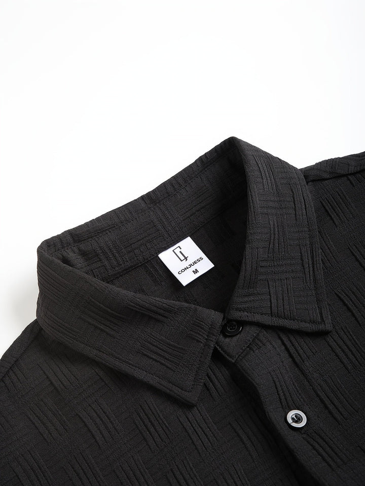 Set Estivo Uomo | Camicia Ricamata & Pantaloni Corti con Coulisse | Colore Unito | Casual