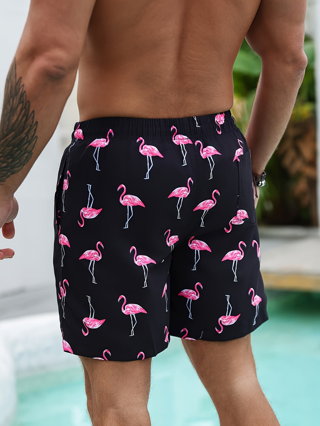 Pantaloni da spiaggia da uomo | Colori gradienti & Stampa di fenicotteri | Stile estivo casual