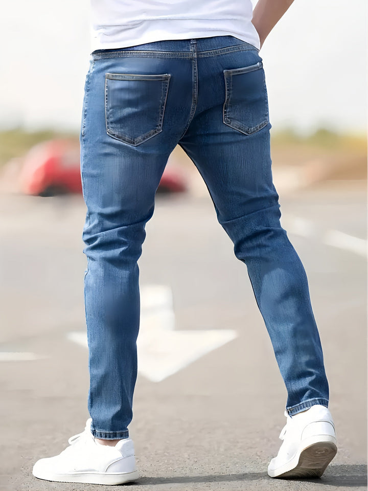 Jeans Slim-Fit da Uomo | Denim Elasticizzato & Traspirante | Stile Casual Strappato