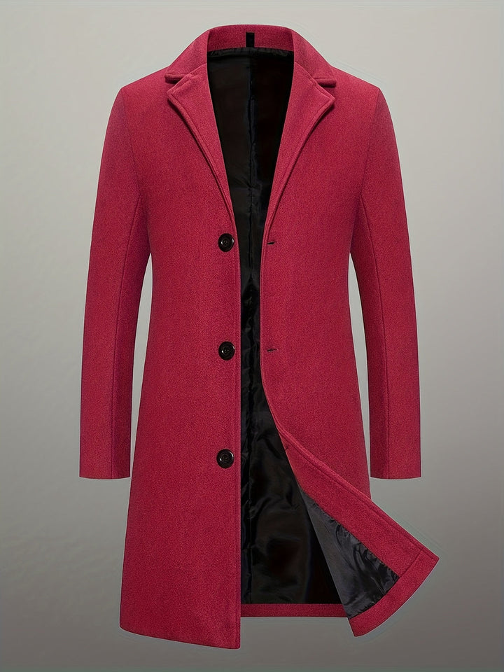 Cappotto da Uomo in Tweed Lunghezza Media | Monopetto con Bottoni | Collo a Rever | Poliestere
