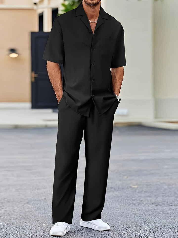 Set da Uomo | Raffinato & Rilassato | Camicia a Maniche Corte & Pantaloni Dritti