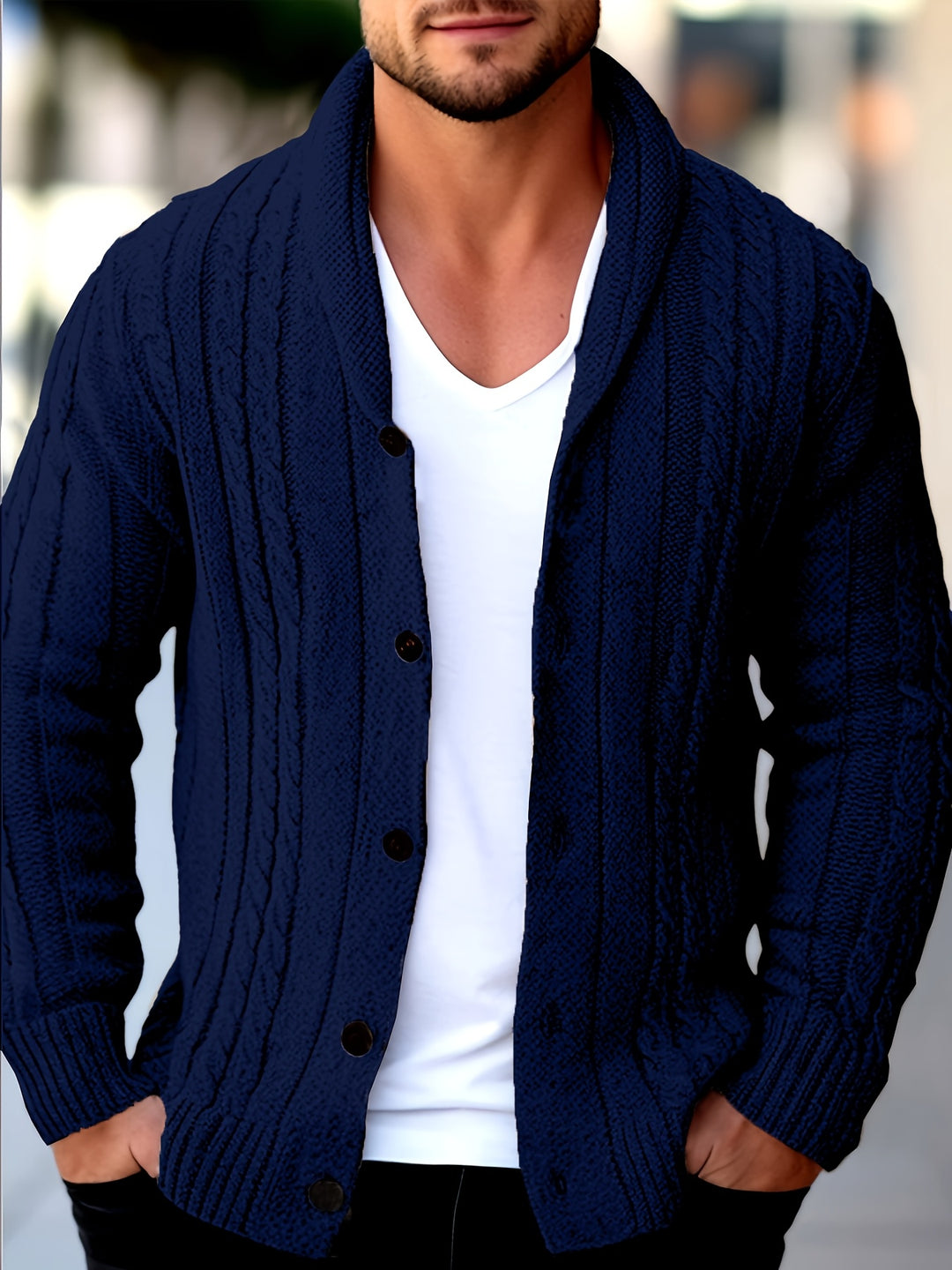 Cardigan da uomo in maglia | Maglia a trecce | Chiusura con bottoni | Poliestere | Maniche lunghe