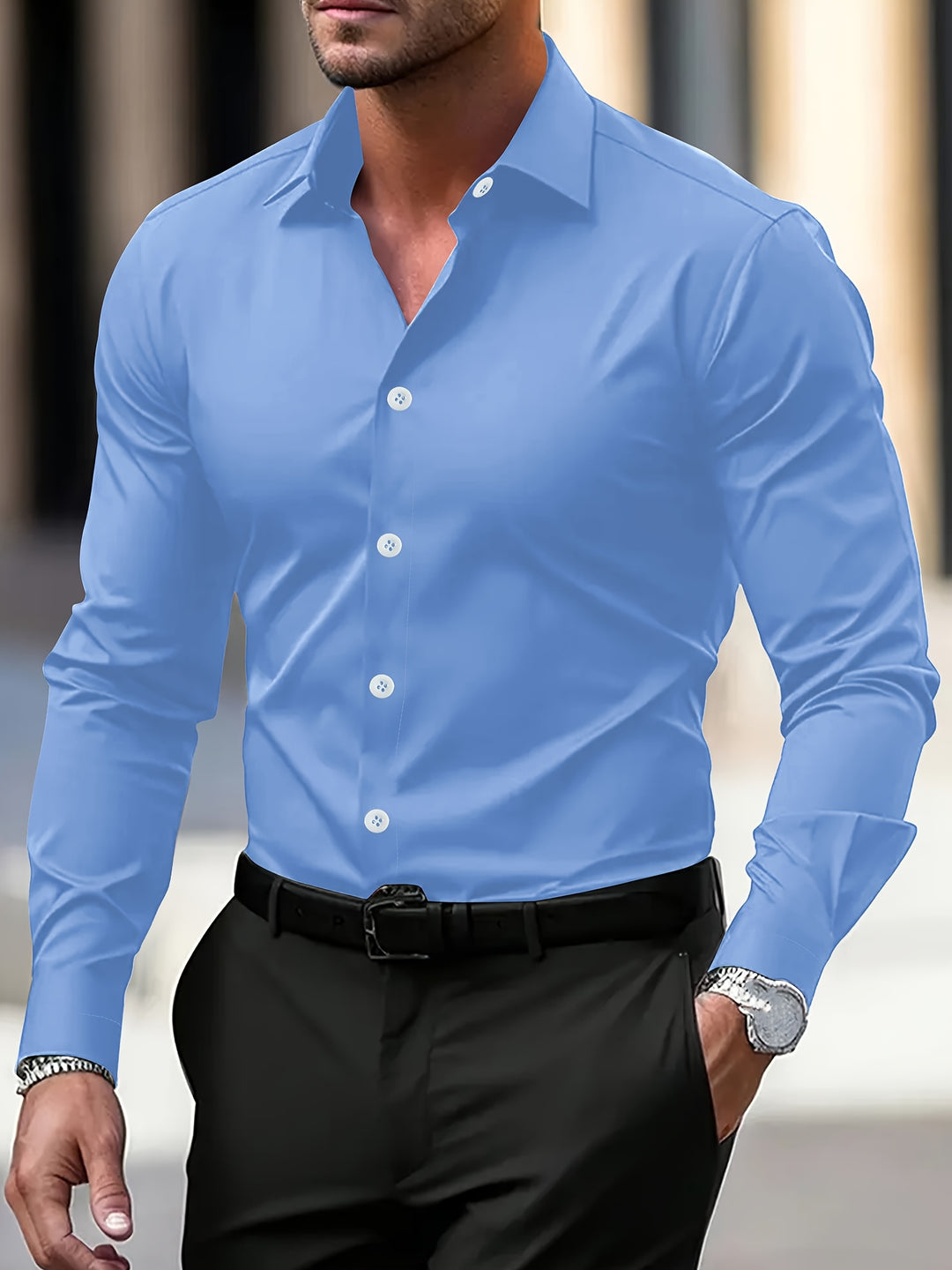 Camicia da Uomo | Semi-Trasparente & Elegante | Manica Lunga & Colletto Revers