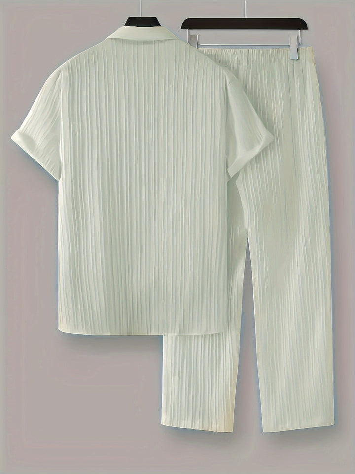 Set da Uomo a Due Pezzi | Camicia a Righe & Pantaloni con Coulisse | Casual & Confortevole