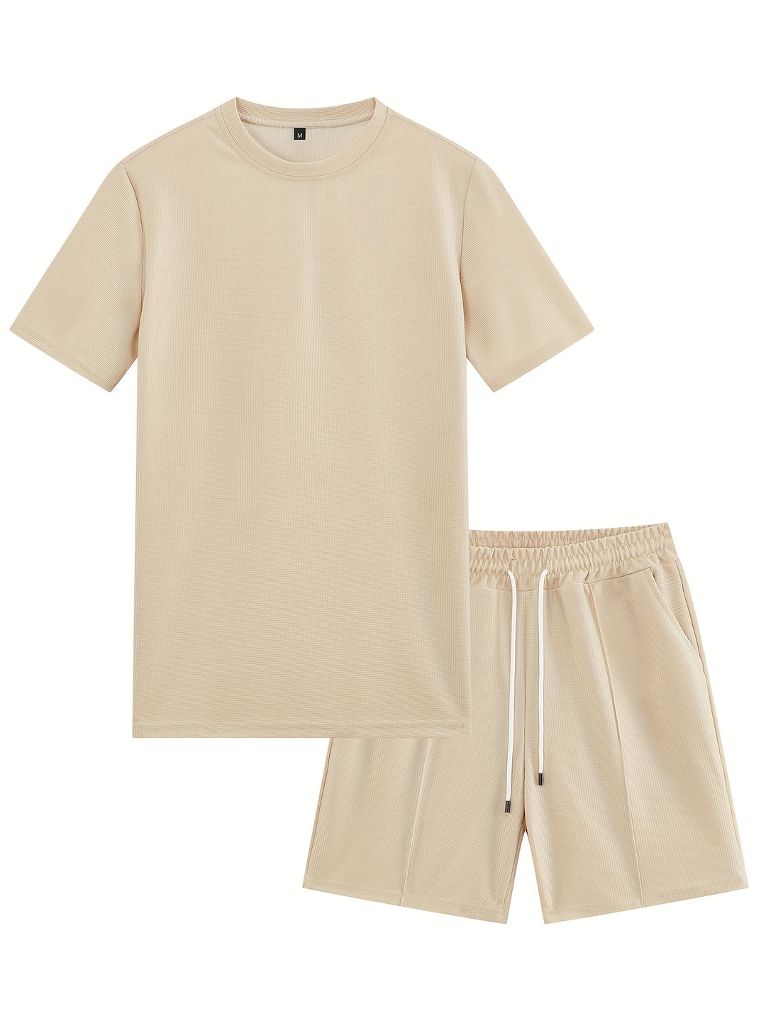 Set da Uomo | Outfit Sportivo Estivo | T-shirt a Waffle & Shorts con Tasche | Materiale Elastico