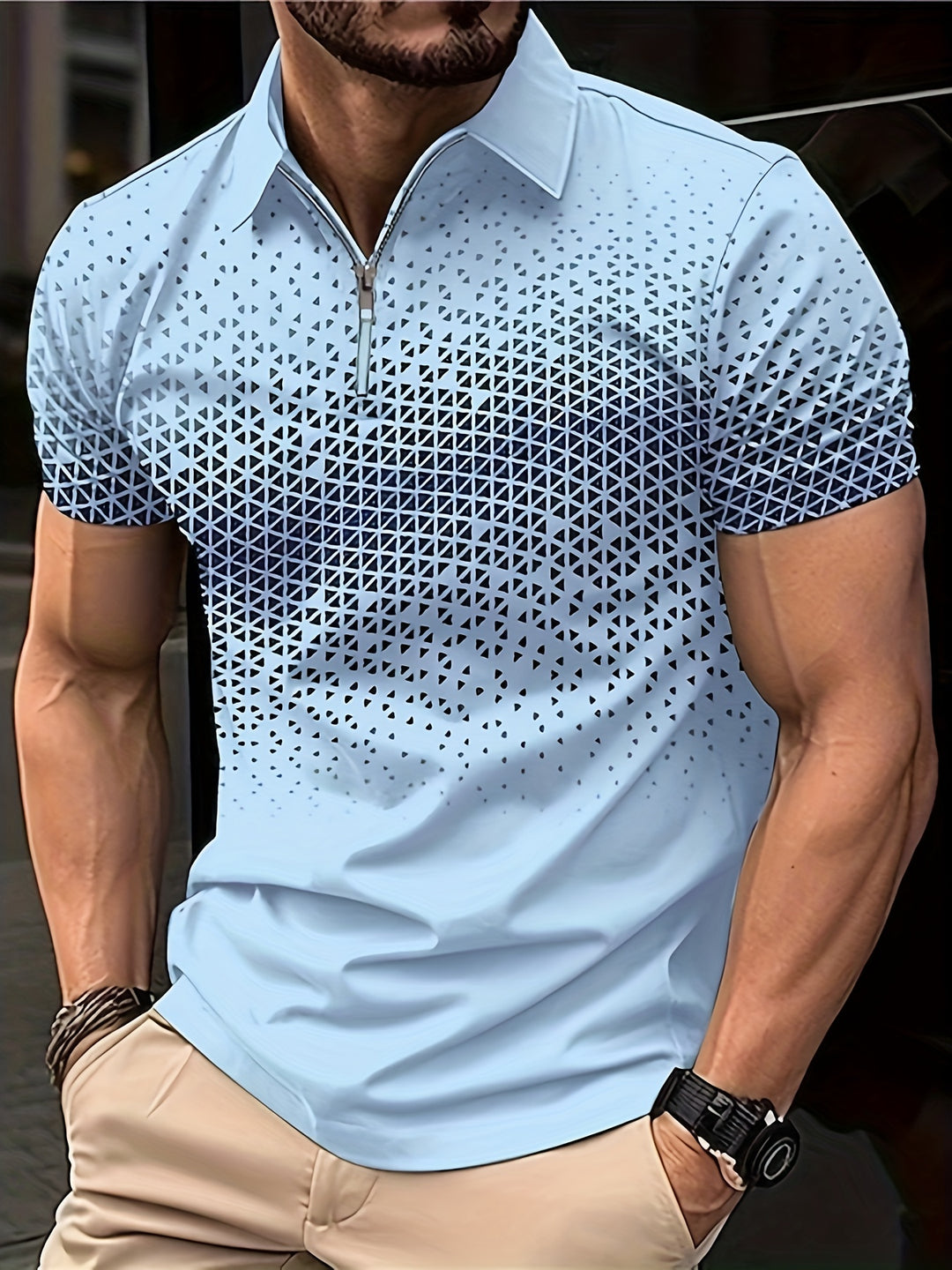 Camicia da Uomo | Motivo Geometrico | Confortevole & Versatile | Zip Manica Corta