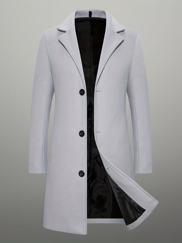Cappotto da Uomo in Tweed Lunghezza Media | Monopetto con Bottoni | Collo a Rever | Poliestere