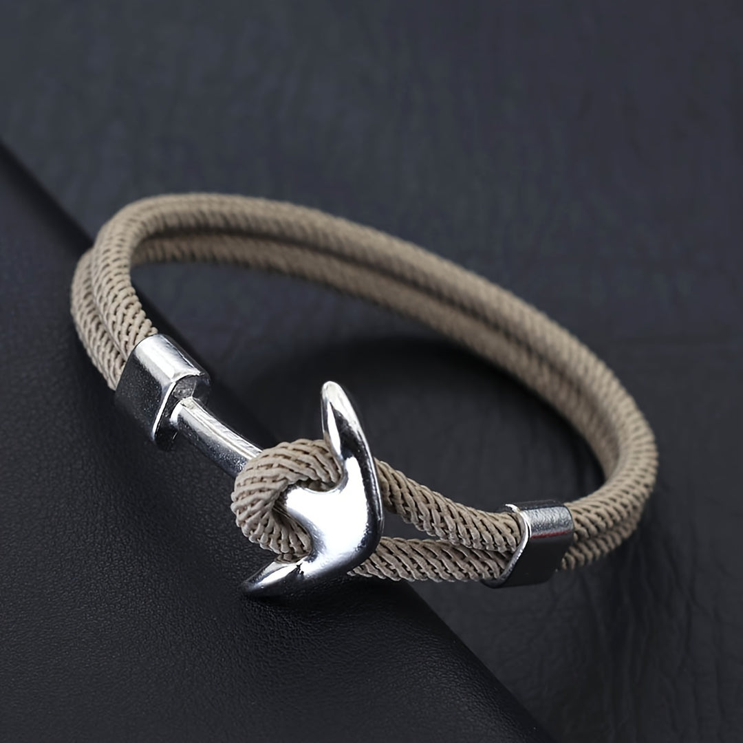 Bracciale da Uomo | Corda Milanese Nautica | Ancora Argentata & Design Sportivo | Nylon