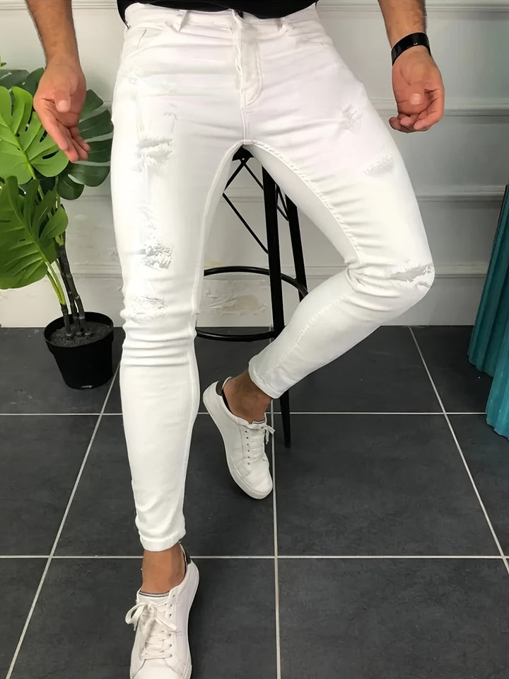 Jeans Uomo | Denim Elasticizzato | Dettagli Trendy e Strappati | Tutte le Stagioni