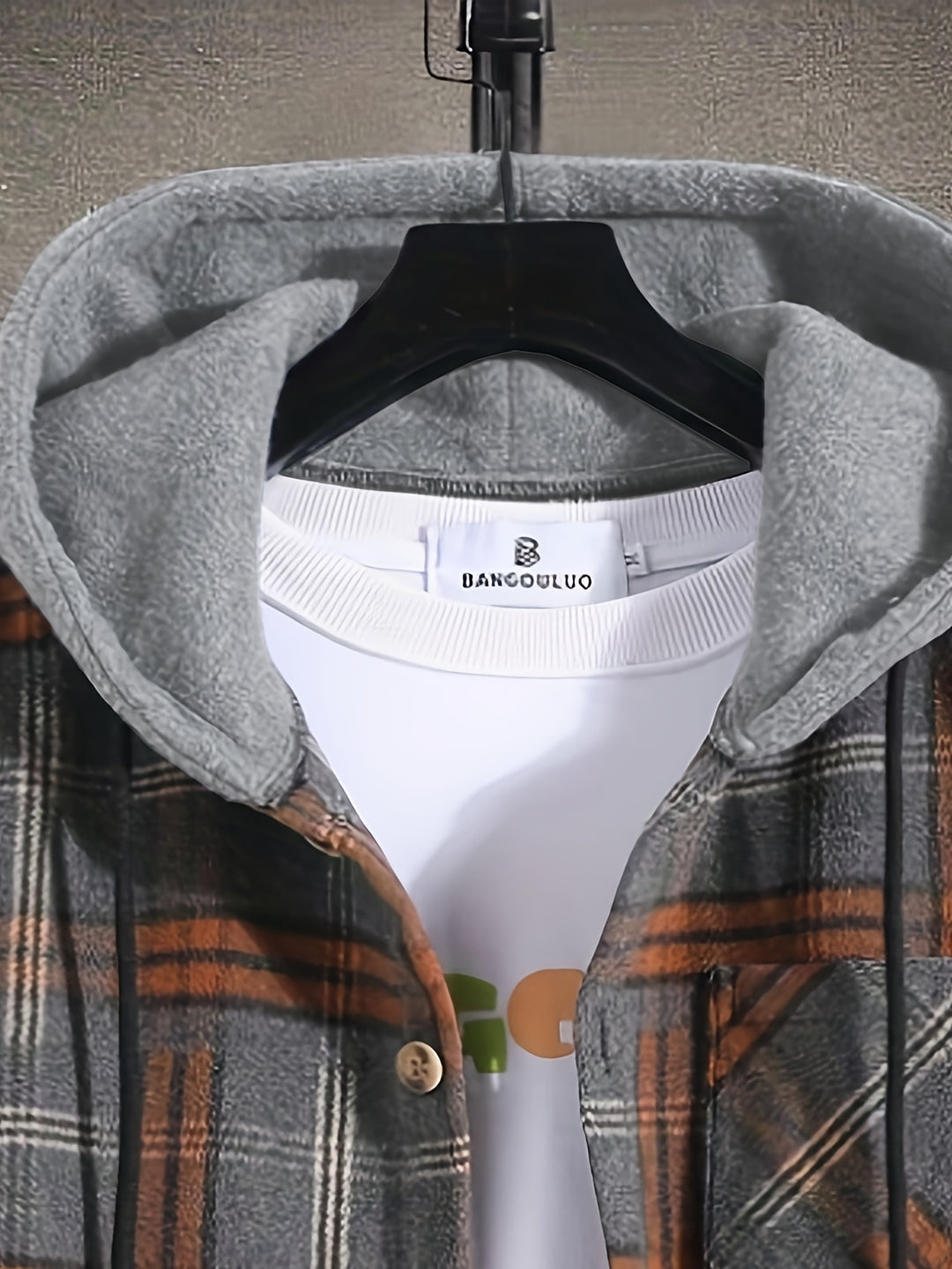 Giacca da Uomo | Motivo a Quadri | Con Cappuccio & Chiusura con Bottoni | Casual