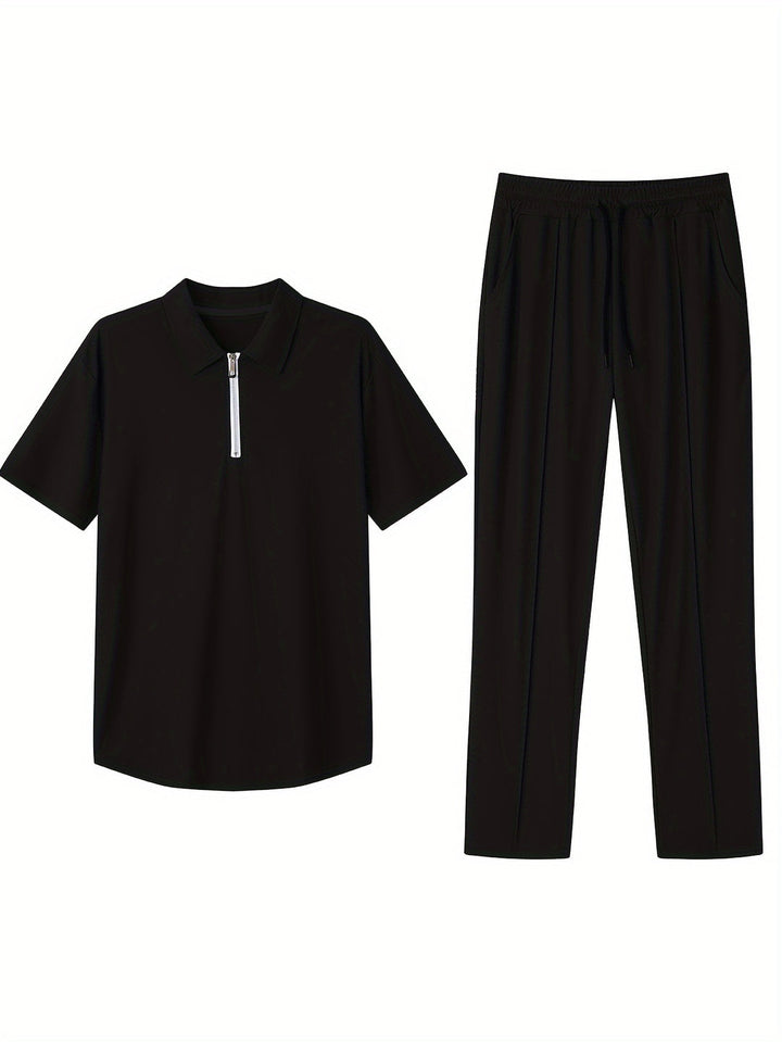 Set da Uomo | Camicia Slim-Fit & Pantaloni Sportivi | Traspirante & Leggero | Set Estivo in Poliestere