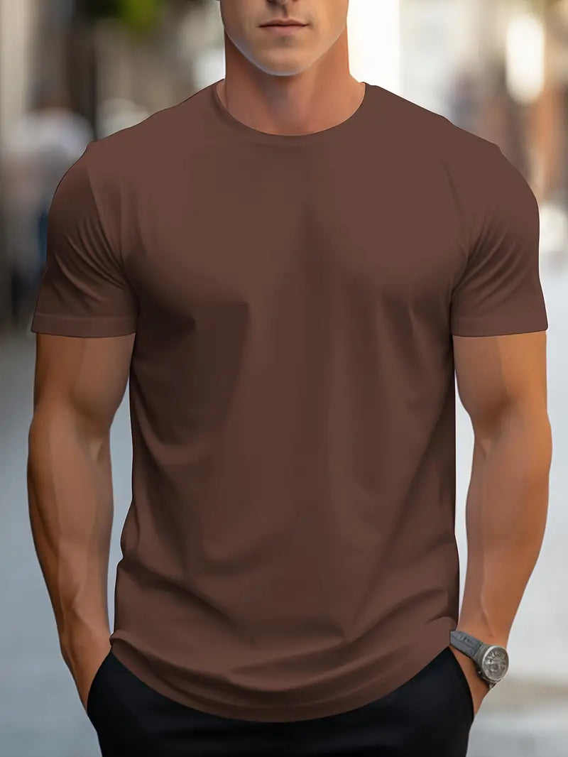 T-Shirt da Uomo | Tinta Unita con Girocollo | Stile Streetwear Ampio | Poliestere