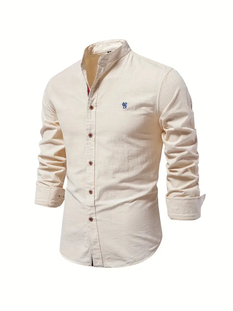Camicia da Uomo | 100% Cotone-Lino | Casual e Traspirante | Maniche Lunghe & Colletto Classico