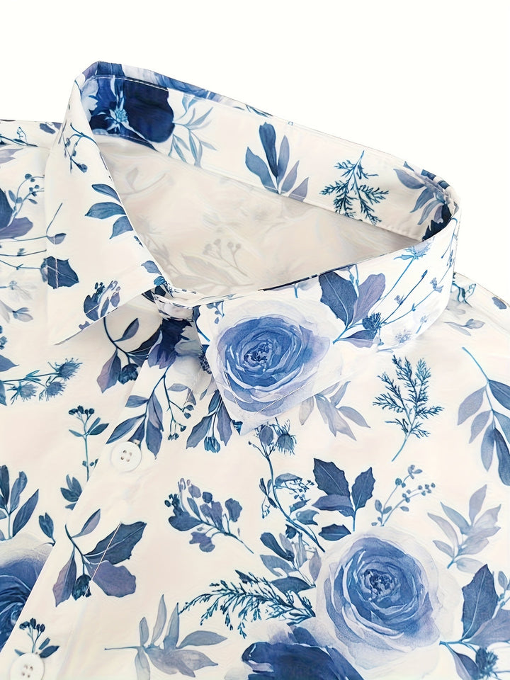 Camicia da Uomo | Stampa Floreale | Leggera & Confortevole | Maniche Lunghe & Colletto