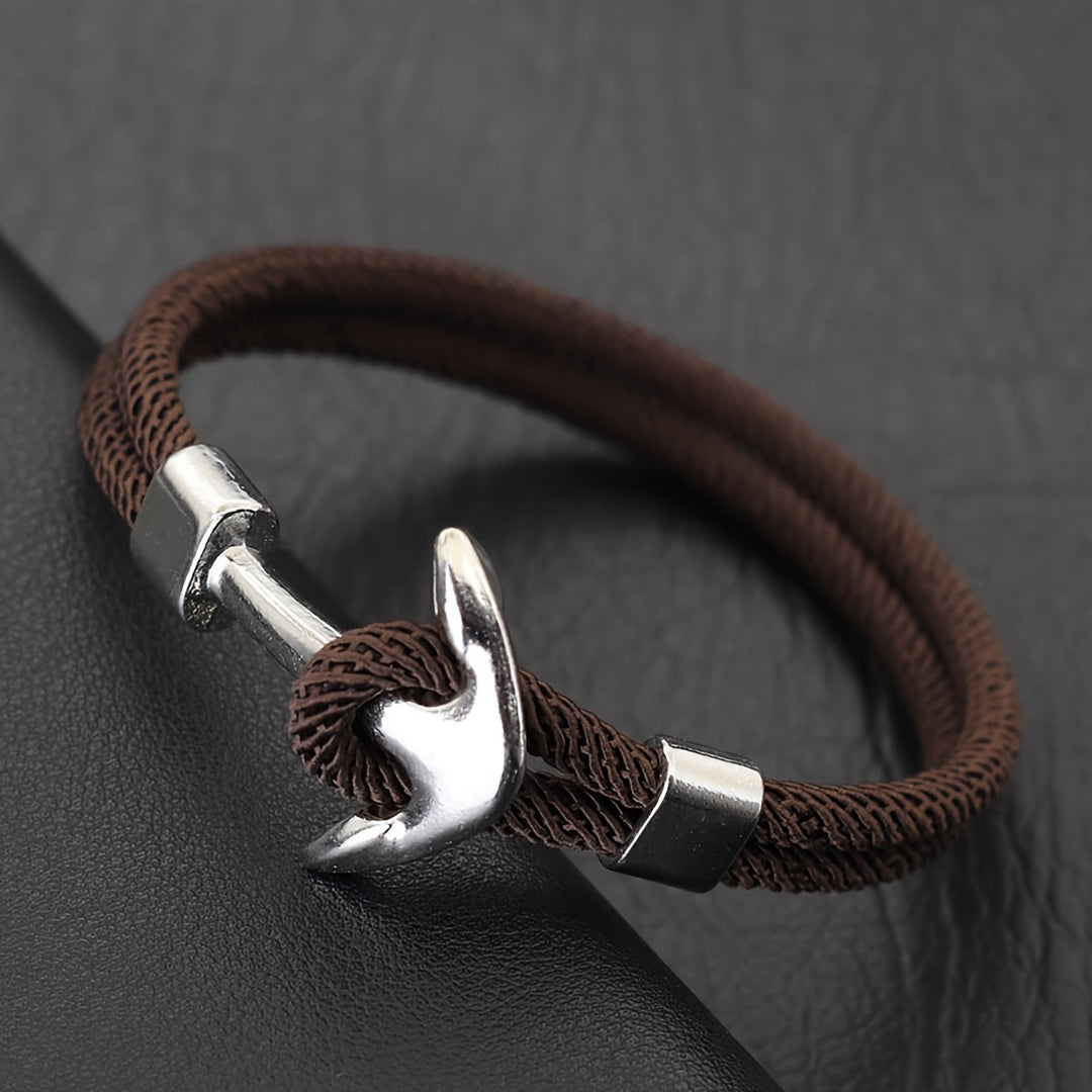 Bracciale da Uomo | Corda Milanese Nautica | Ancora Argentata & Design Sportivo | Nylon